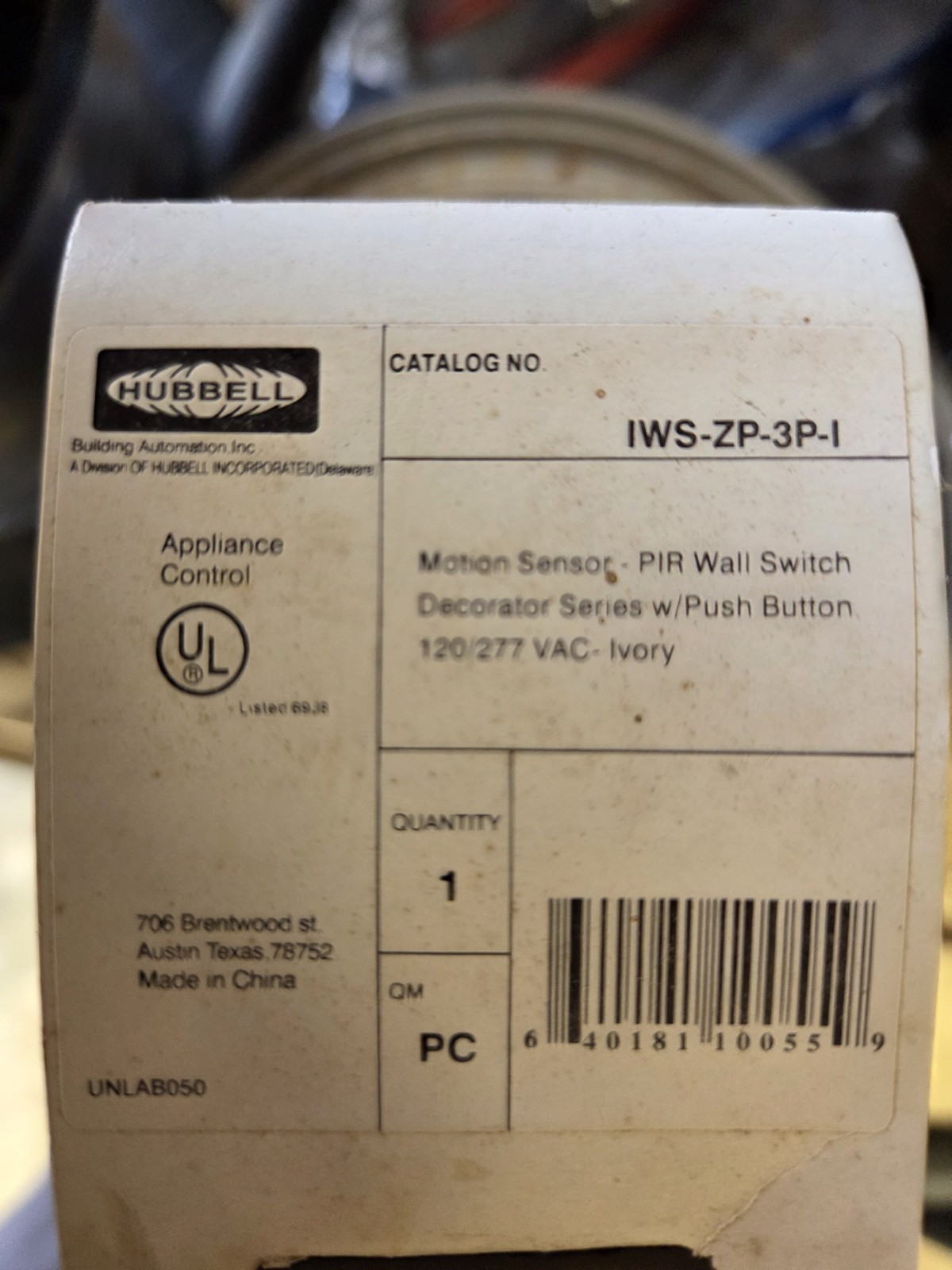 Hubbell IWS-ZP-3P White Motion Sensor PIR Wall Switch Decorator