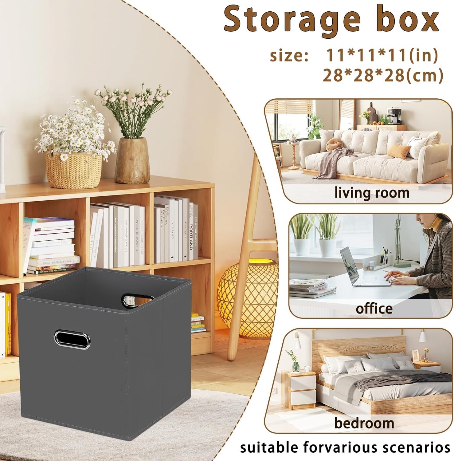 Space-Saving Grey Fabric Bins - Multi-Purpose 11x11x11 Containers with Handles