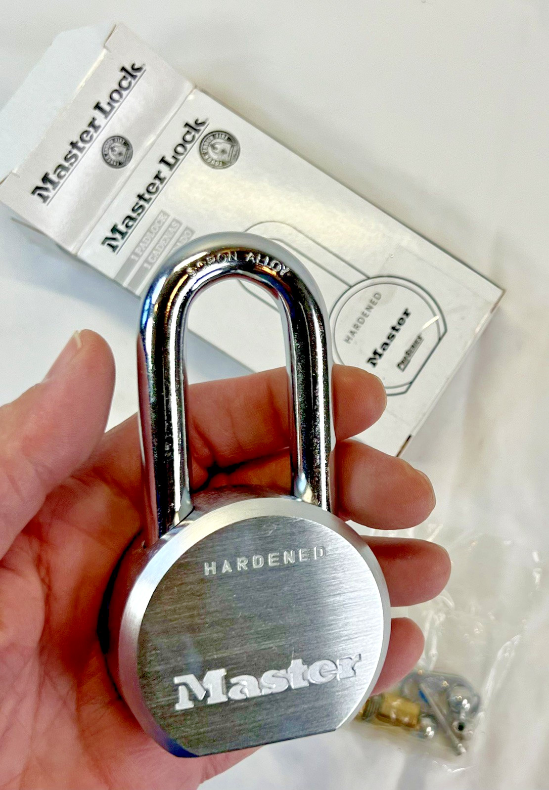 MASTER Padlock 6230LHWO 2-1/2" Round Body 7-16"Shackle 2"Clearance Less Cyl