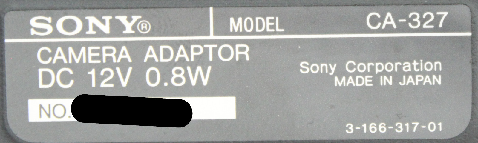 Sony CA-327 Camera Adaptor DC 12V 0.8W 3-166-317-01