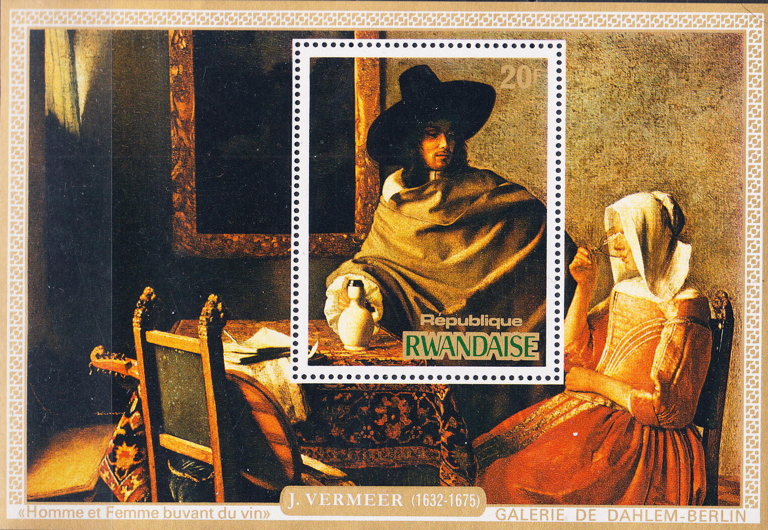 W RWANDA 0681 VERMEER PAINTINGS MAN AND WOMAN DRINKING WINE SS
