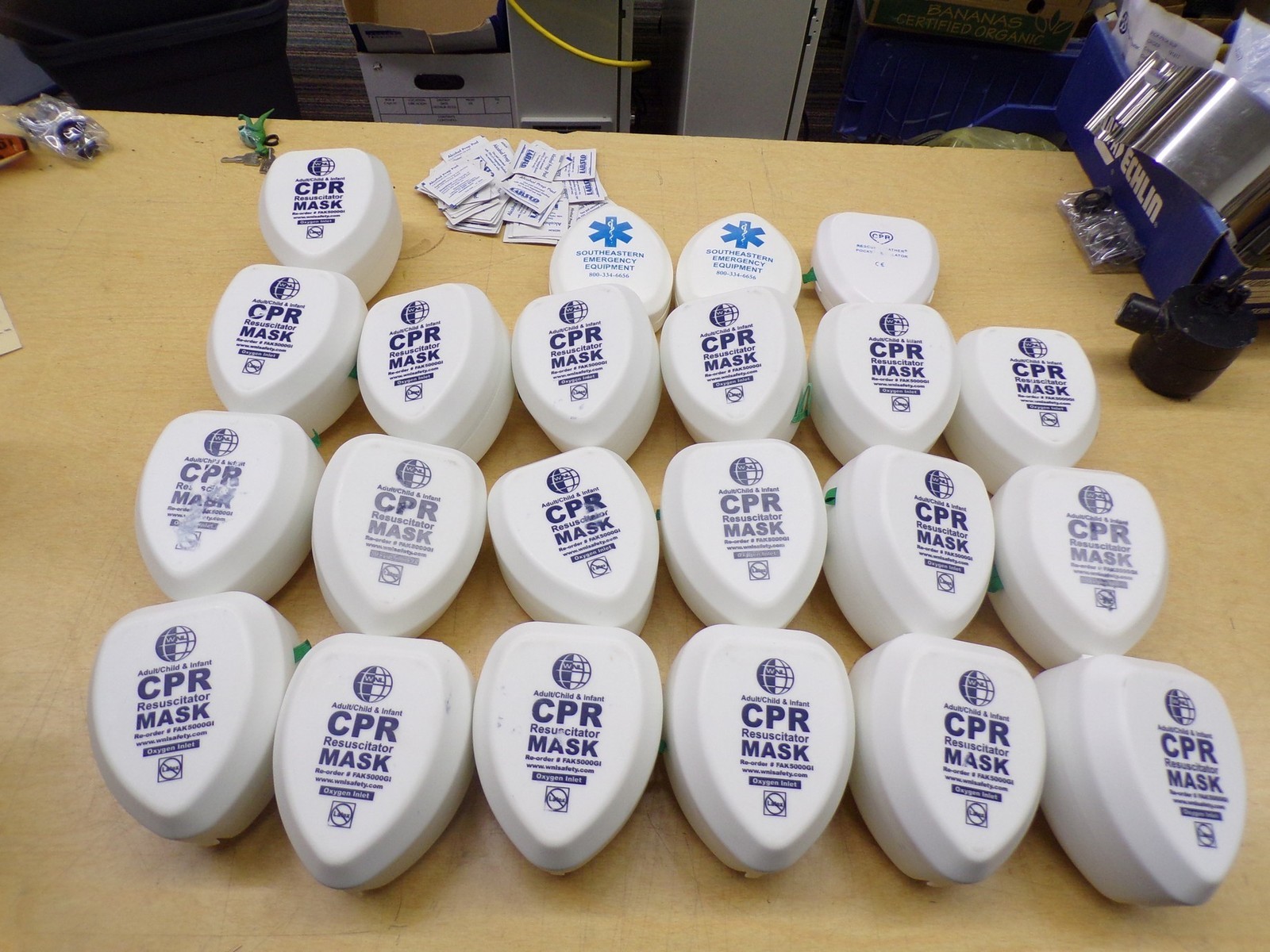 NEW Adult/Child & Infant CPR Resuscitator Mask with Alcohol Prep Pads, Lot of 22