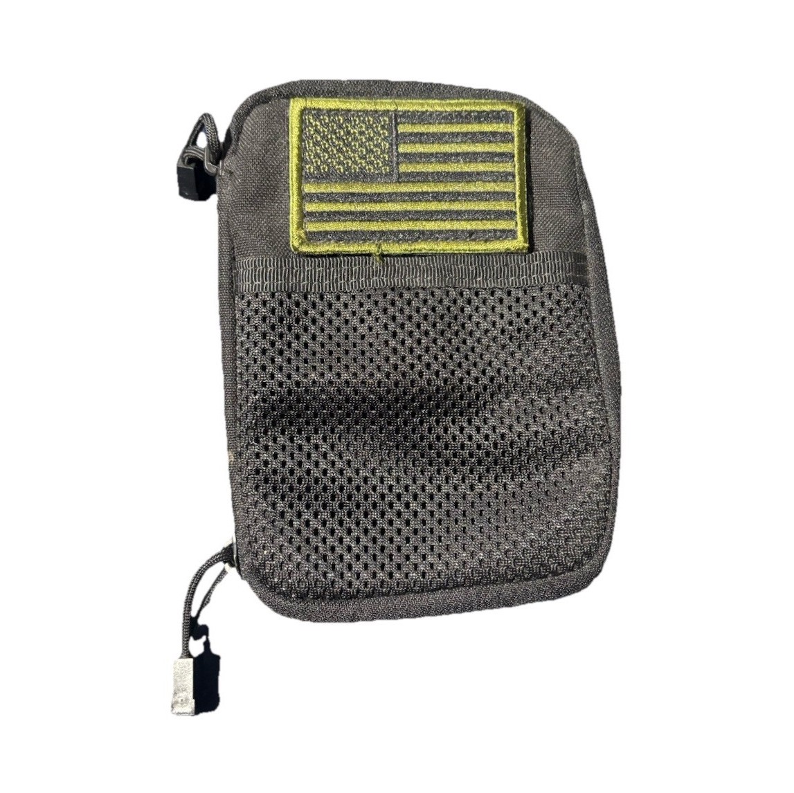 Condor Tactical MOLLE Zip Pouch Black Nylon Mesh Pockets American Flag Patch