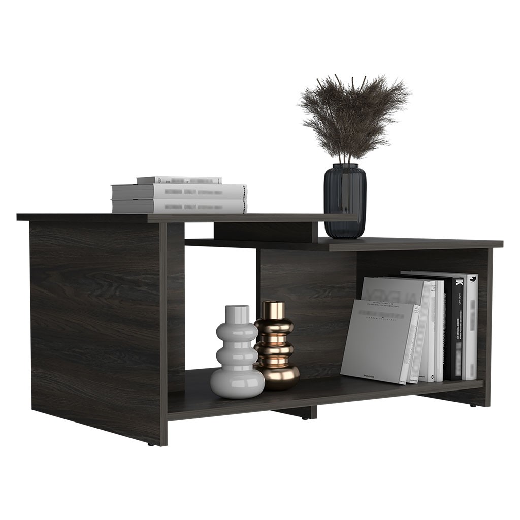 Modern Coffee Table, Two-Level Top with Open Shelf, 35"W x 20.9"D