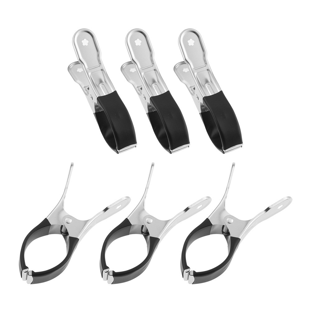 6 x Stainless Steel Clothespins Black Large Clip For Parasol and Drying Clothes
