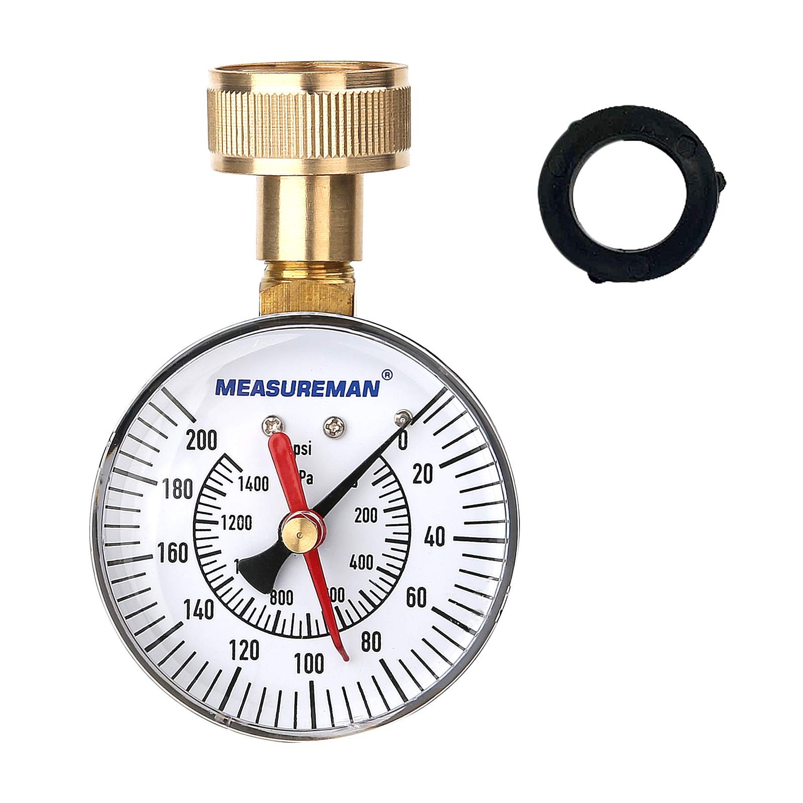 MEASUREMAN 2-1/2 Water Pressure Test Gauge, 3/4 Female Hose Thread, 0-200