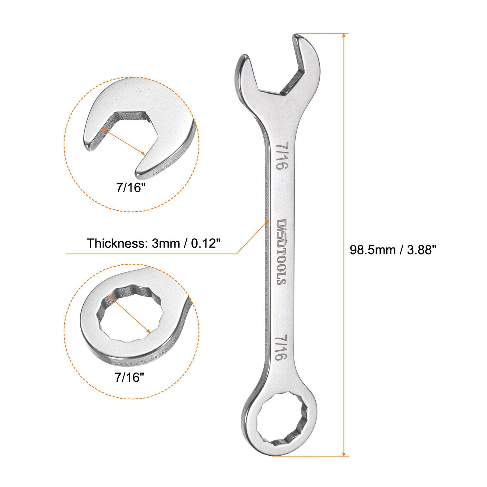 2pcs Thin Combination Wrench 7/16" with 6-Point Ended 5°Angled Open End