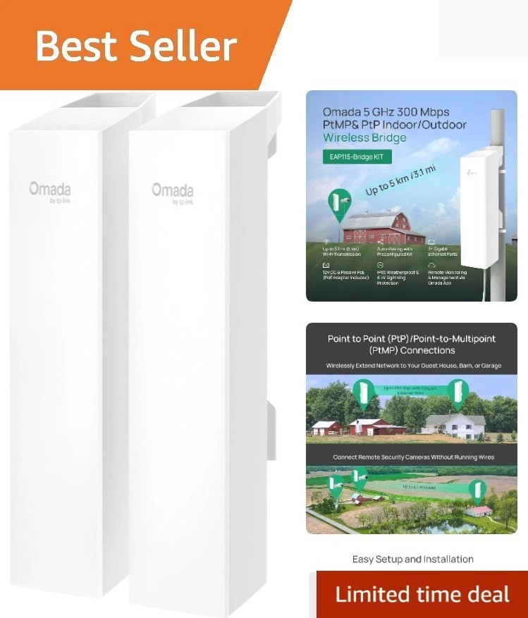 Omada Point to Point Wireless Bridge Outdoor - 5GHz, 300Mbps, PtP&PtMP, 5km R...