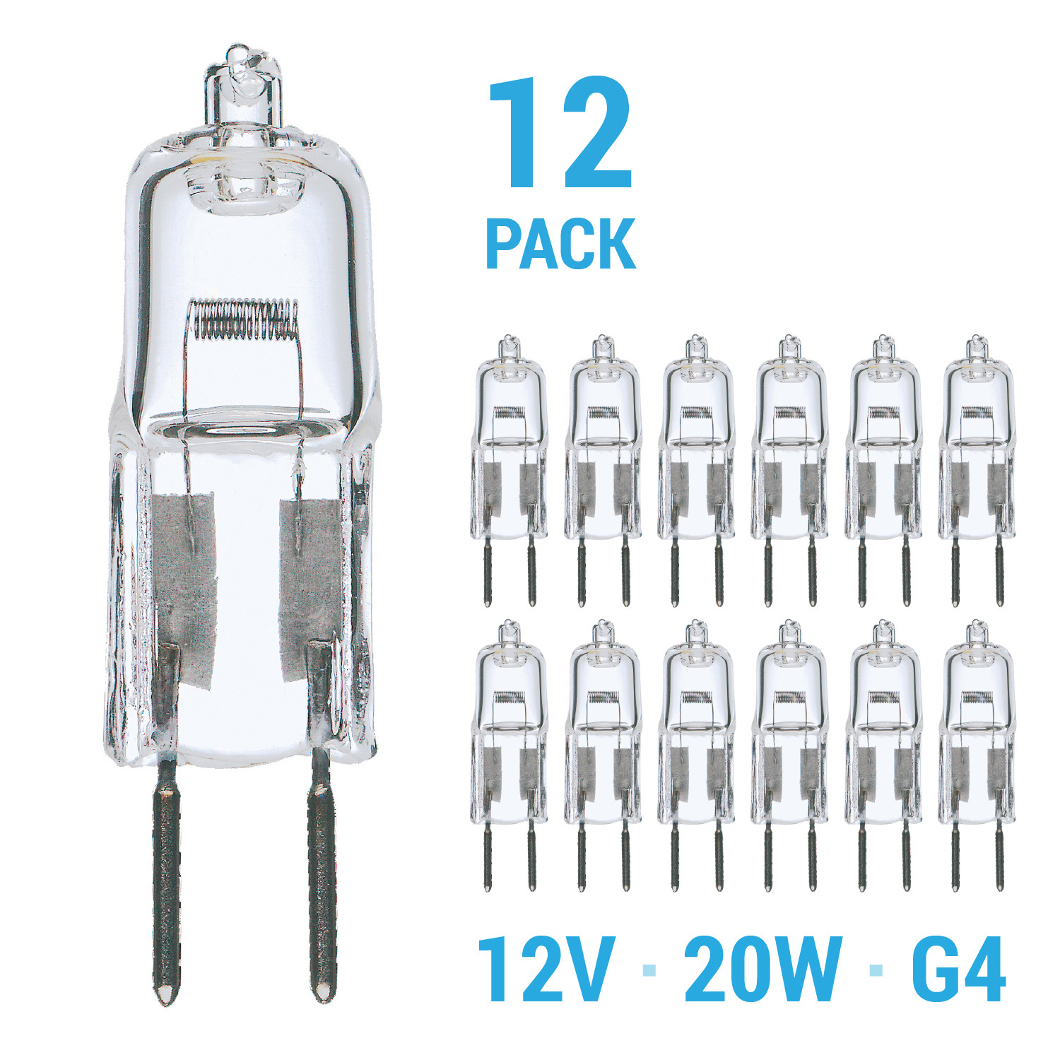 12 Pack JC T3 Clear Light Bulb 20W 12V Bi-Pin 2-Pin G4 2900K Warm White Dimmable