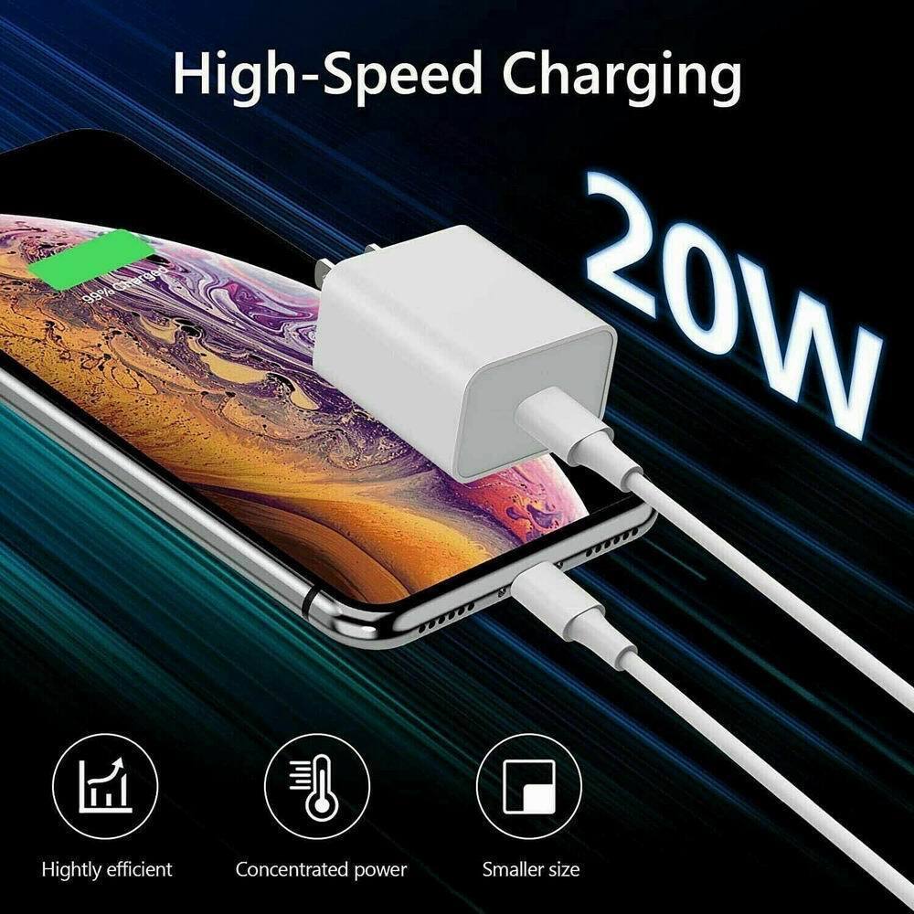⚡ 20W USB-C Fast Charger PD Adapter Cable For iPhone 14/13/12/11 XR X Pro iPad