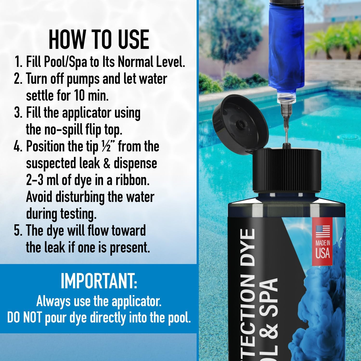 Pool Leak Detection Dye Kit - with 2 Precision Applicators - Made in USA - Super