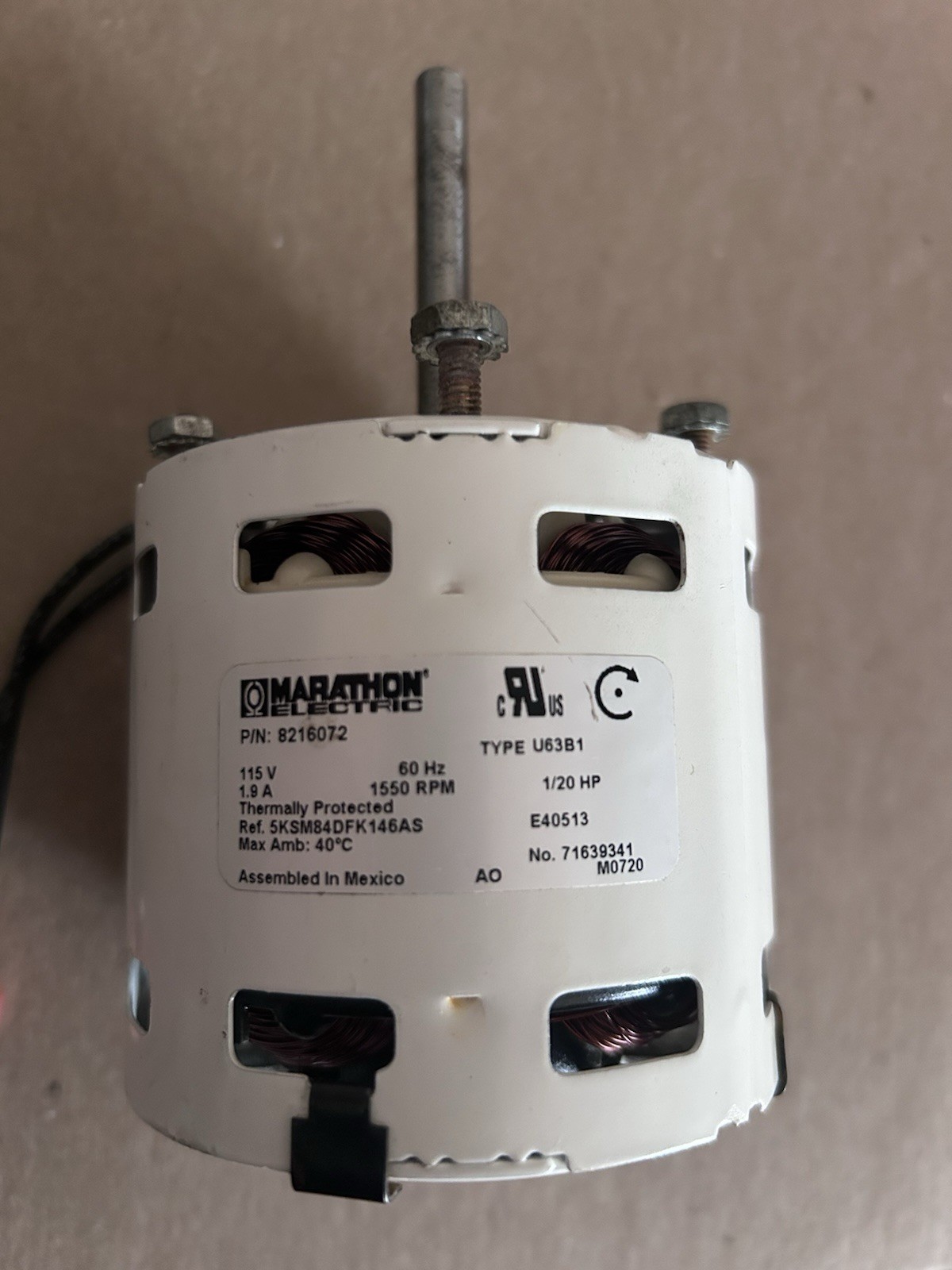 Marathon Evaporator Motor 08216072 5KSM84DFK146AS 115 V1550 Rpm 71639341