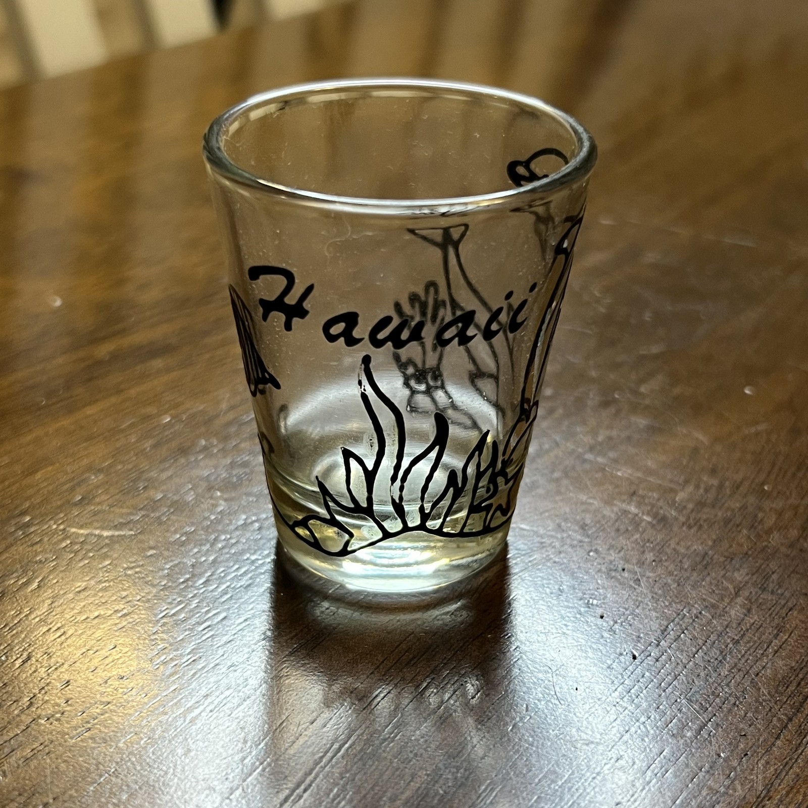 Hawaii Souvenir Shot Glass, Dolphins Design, Clear Glass