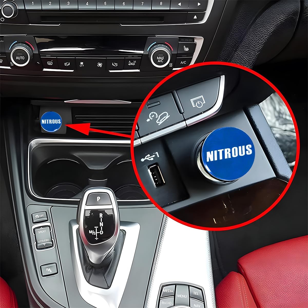 AUCELI Nitrous Button Car Cigarette Lighter Plug, Aluminum Alloy B/NITROUS