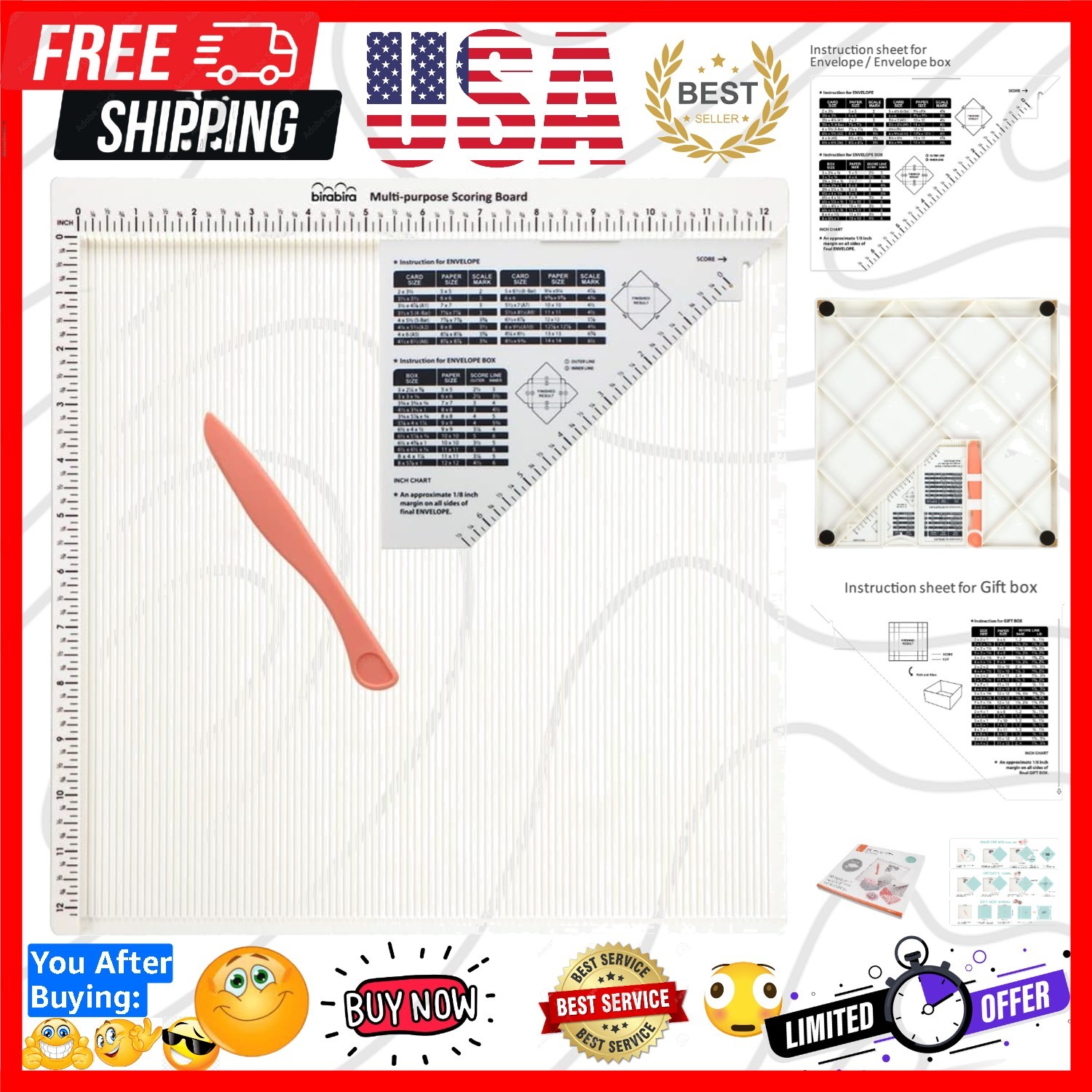 Bira Craft 12 X 12 inch Multi-Purpose Scoring Board & Score and Fold Tool