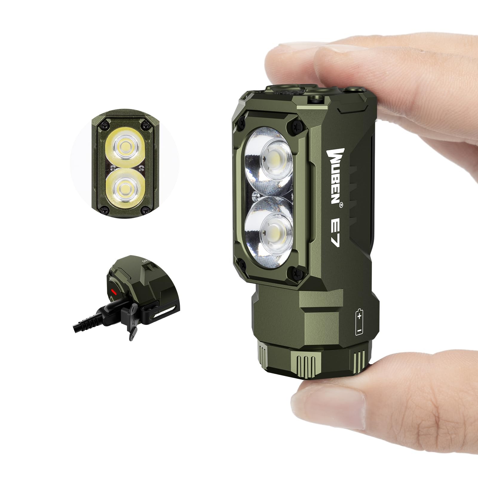 WUBEN E7 1800 Lumen Rechargeable Mini Flashlight with Magnet - Army Green LBG