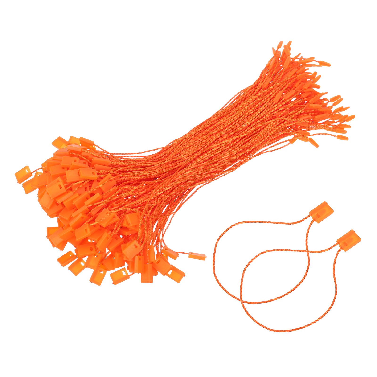 200pcs Polyester Hang Tag String (6.7") - Plastic Snap Lock Pin Loop Orange