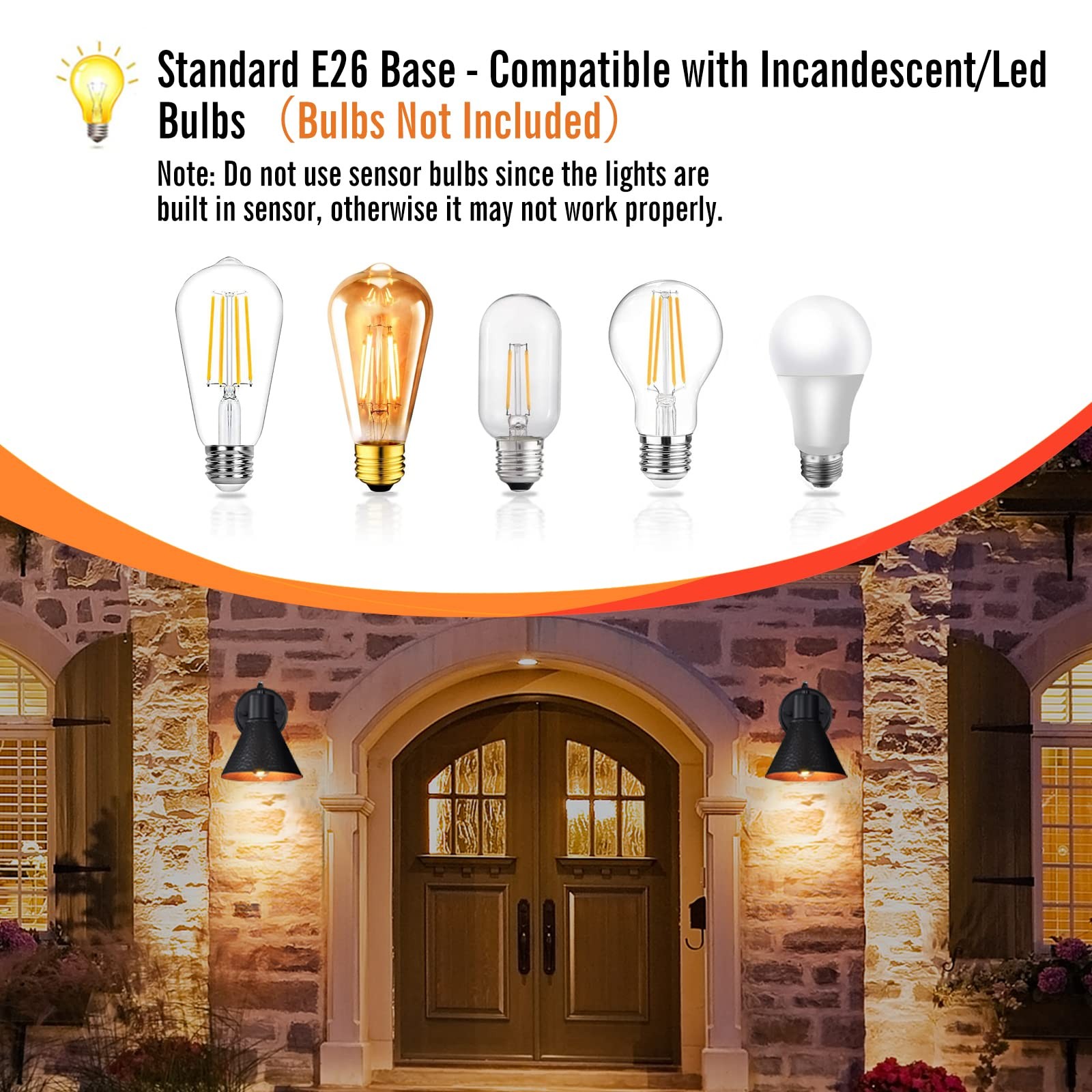 2 Pack Dusk to Dawn Outdoor Wall Sconces, Black Barn Light