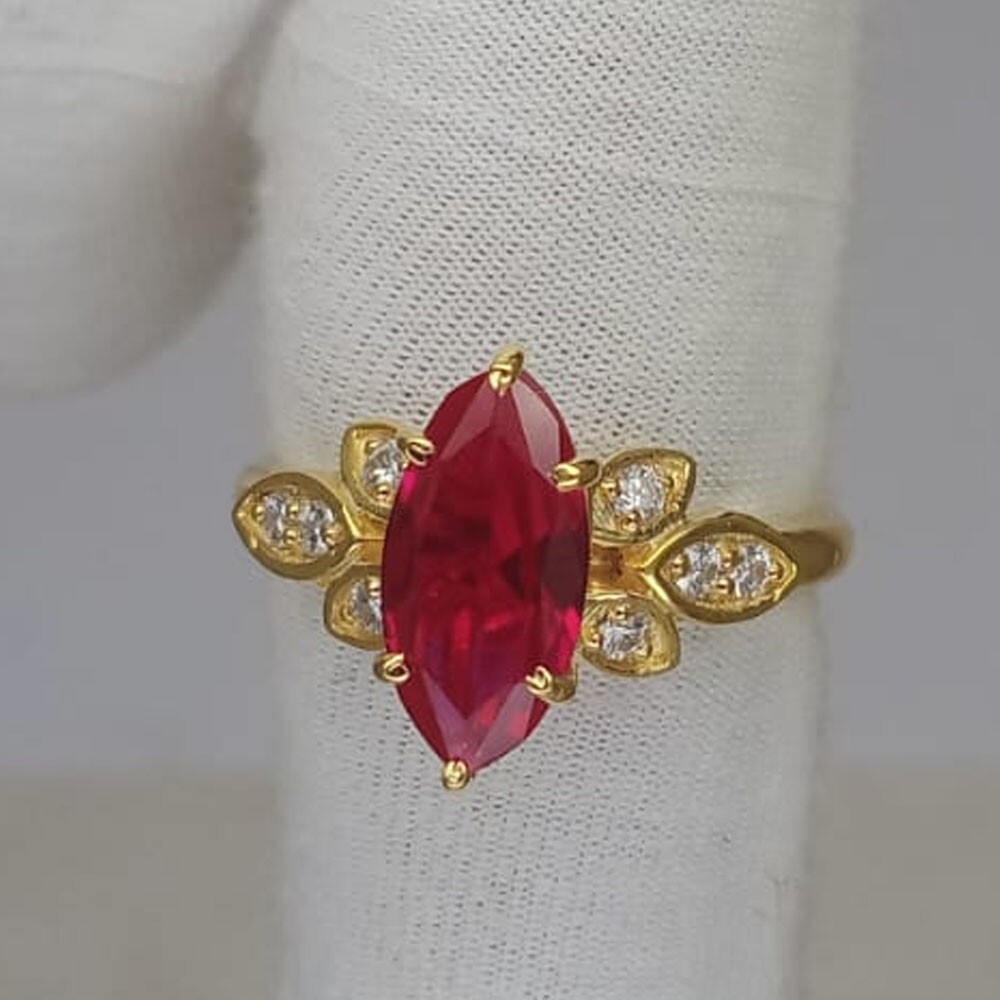 3.48Ct Marquise Cut Pink Natural Ruby & Diamond 100% 14k SOLID Yellow Gold Ring