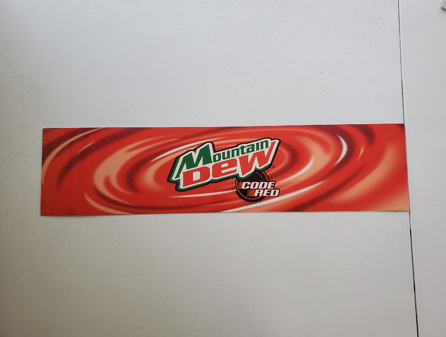 Vintage Mountain Dew Code Red Laminated Cardstock Advertisement 26"x6¼" Mtn Dew