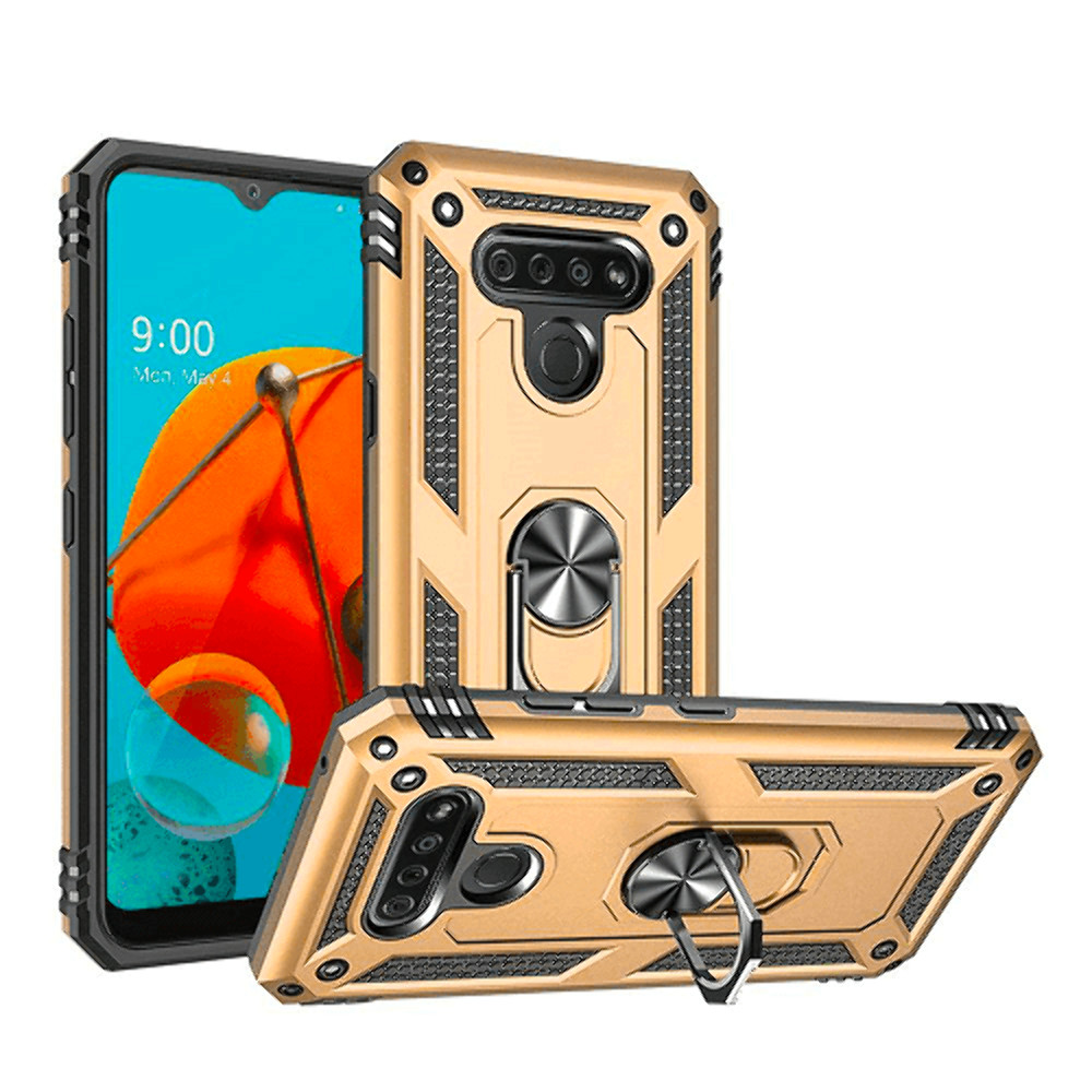 New Magnetic 360° Ring Slim Shockproof PC TPU Hybrid Case Cover GOLD For LG K51