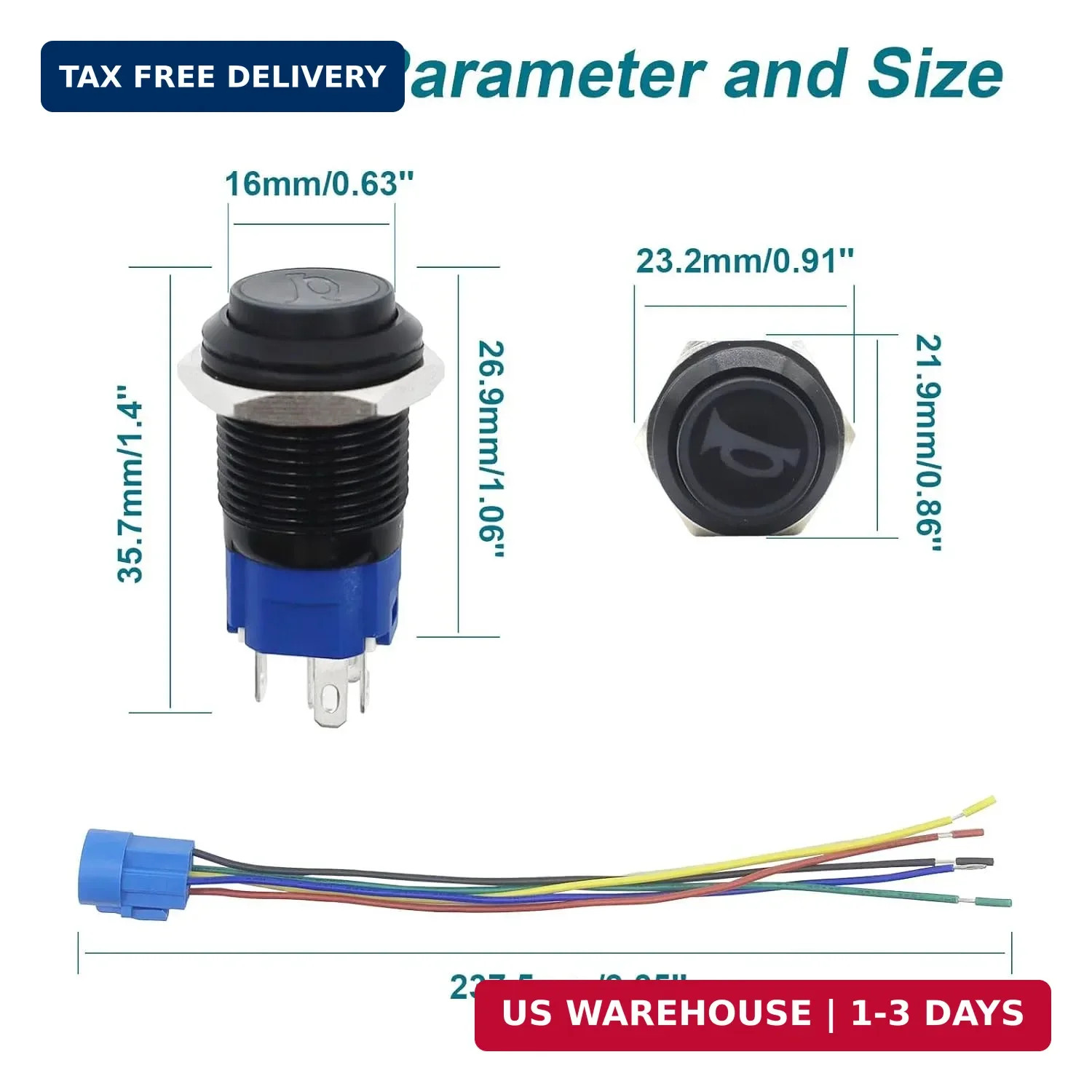 Horn Button, Momentary Push Button Switch, Horn Switch for Car Modification, Pus