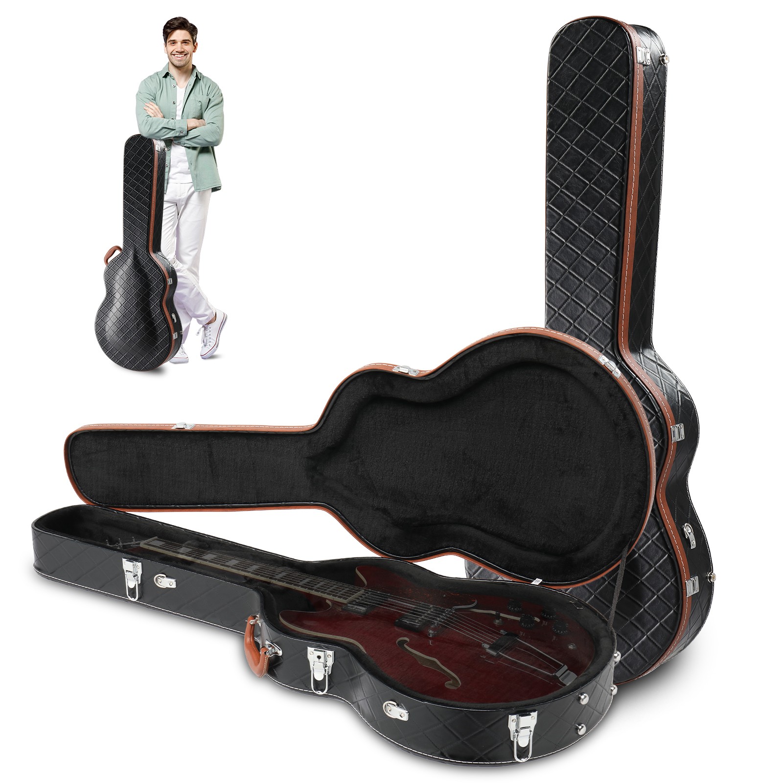 Ktaxon Portable Wooden Hard Case for 335 Semi-Hollow Electric Guitars with Keys