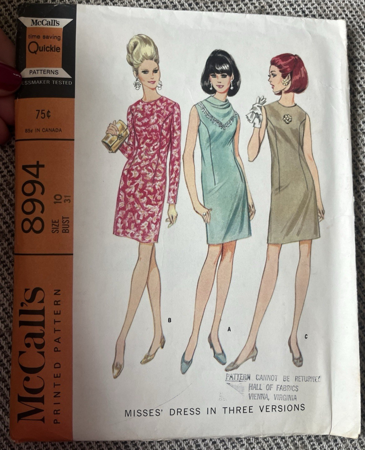 Vtg McCall's Sewing Pattern 8994 - 60's Mod Dress + variation - SZ 10 - COMPLETE