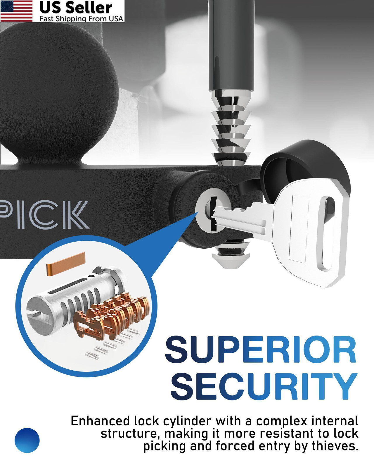 TOPICK Trailer Coupler Lock, Universal Ball Matt Black