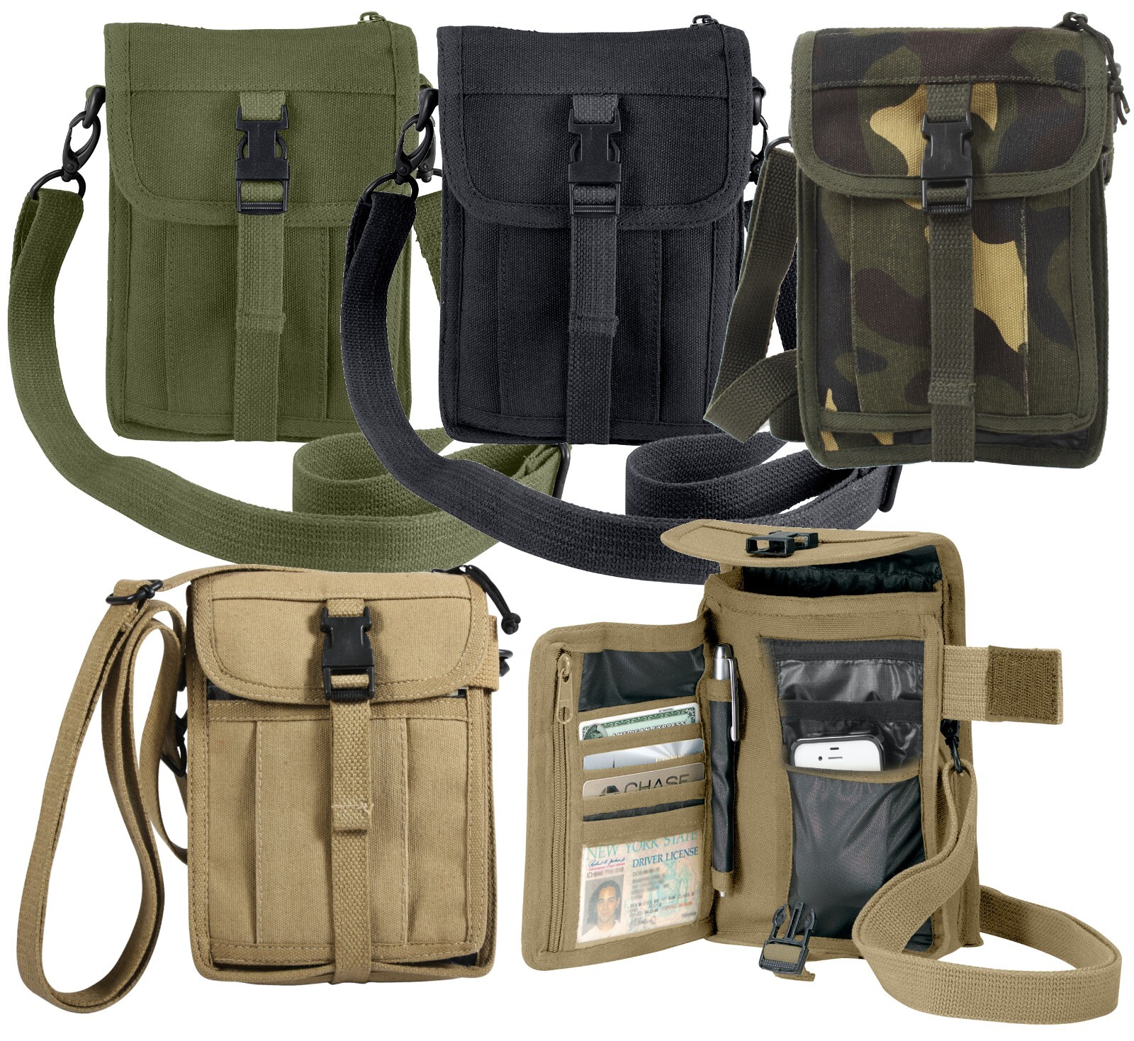 Canvas Travel Portfolio Bag  -Black  Olive Drab or Khaki