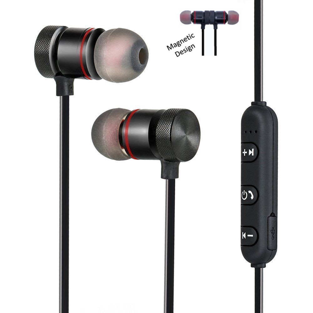 Magnetic Wireless Bluetooth 4.1 Stereo Metal Earphones Headset with Mic - Black