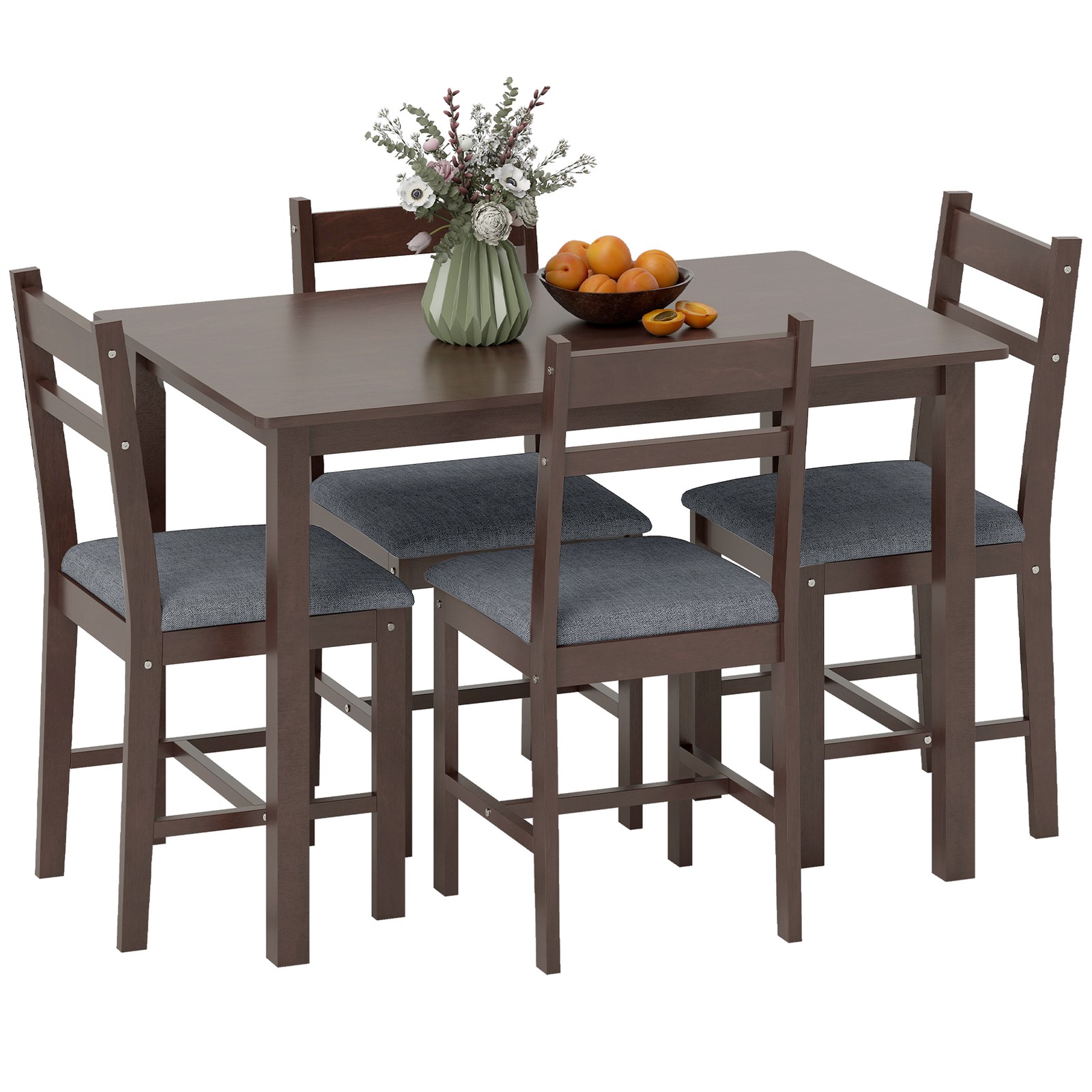 5-Piece Dining Table Set for 4, Kitchen Table and Chairs, Walnut