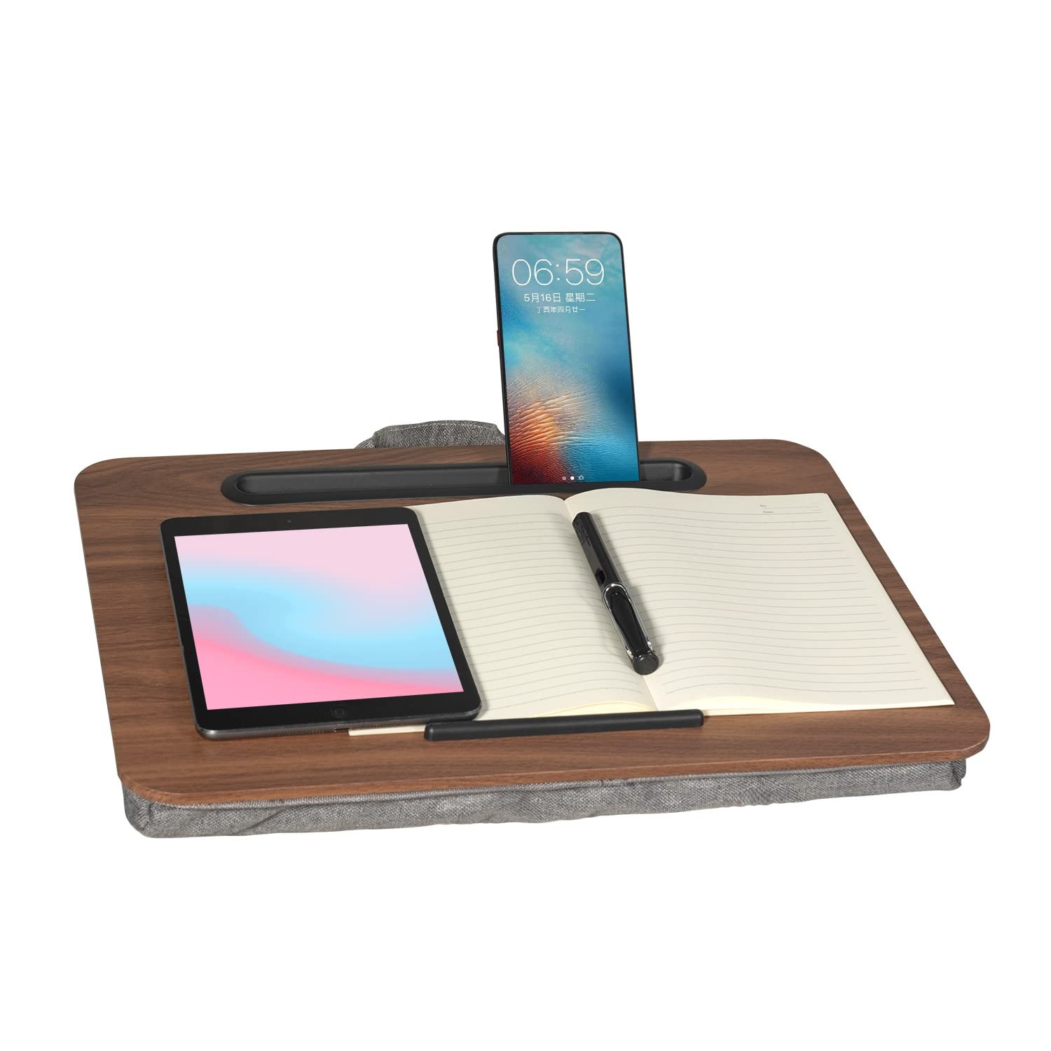 Portable Laptop Desk Fits Up to 16“ Laptops, with Tablet Slot, Built-in Cushi...
