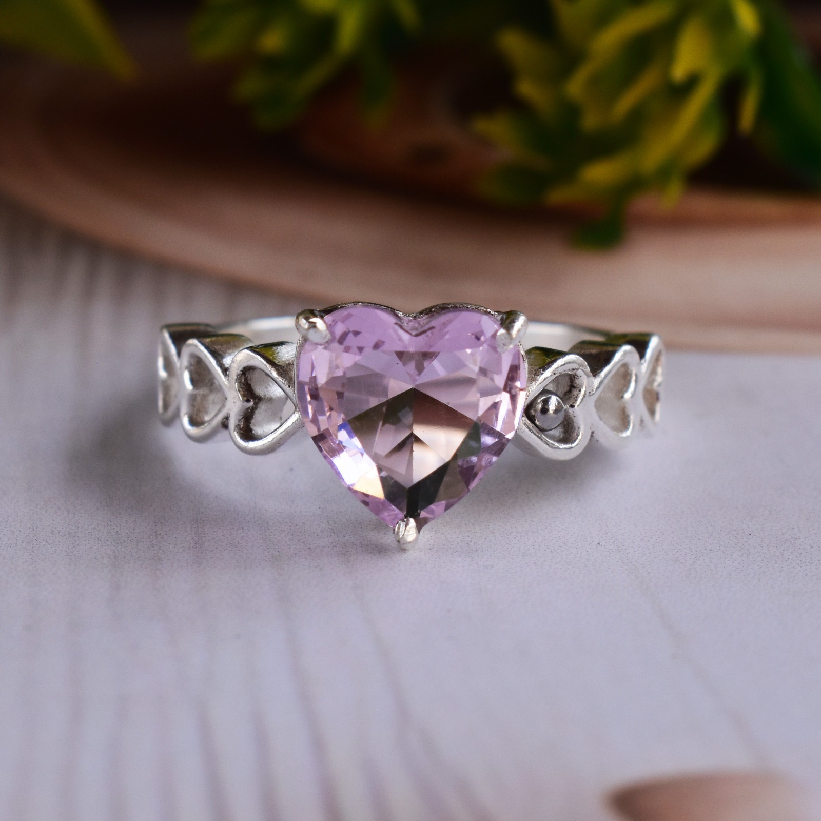 Rose Quartz Ring, Pink Gemstone Ring, 925 Sterling Silver, Heart Shaped Stone***