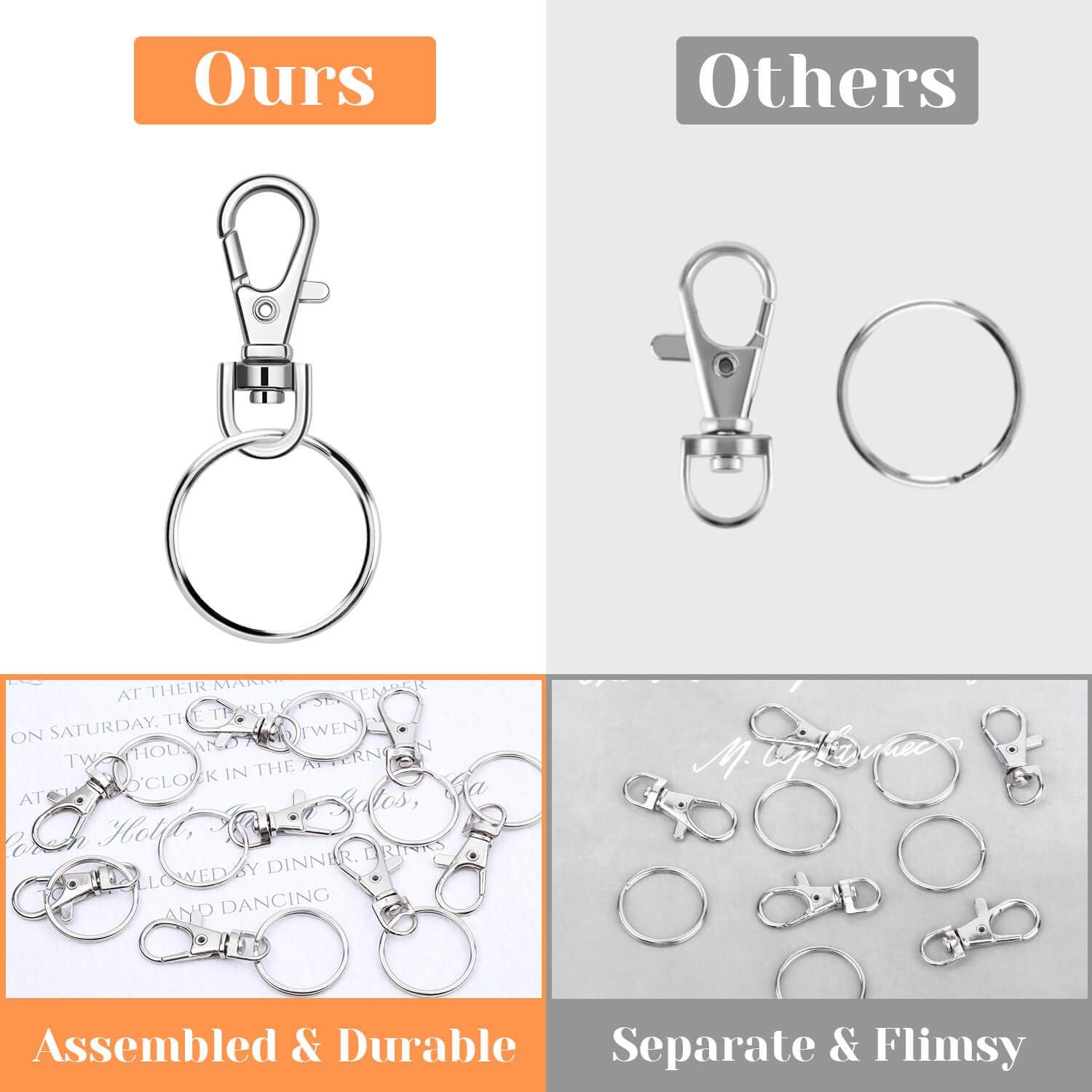 50 Sets Keychain Rings for Crafts, Assembled Key Chains Hardware for Key Chains,