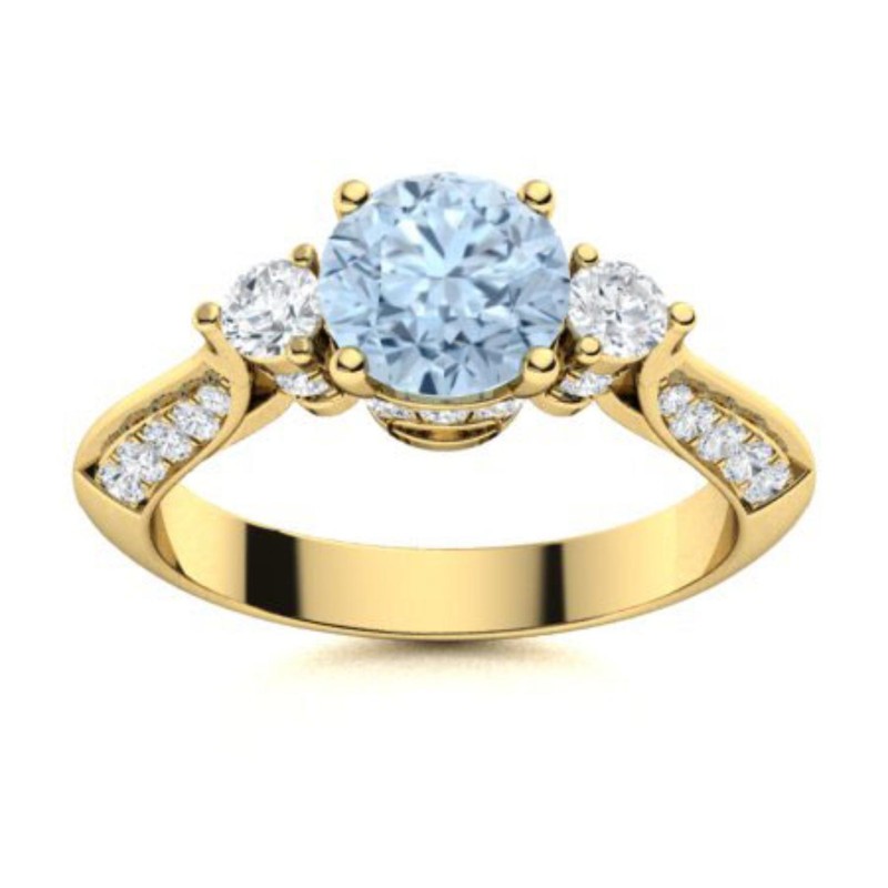 Aquamarine Gemstone Wife New Three-Stone Prong Ring Jewelry Sterling Silver