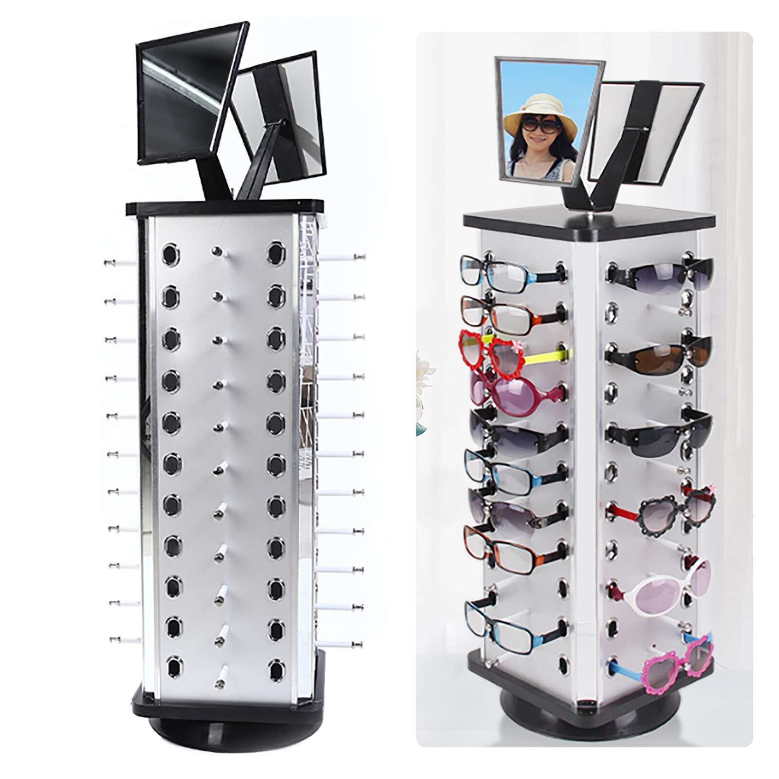 Glasses Rack Holder Sunglasses Display Stand Organizer 360° Rotating 44 Pairs US