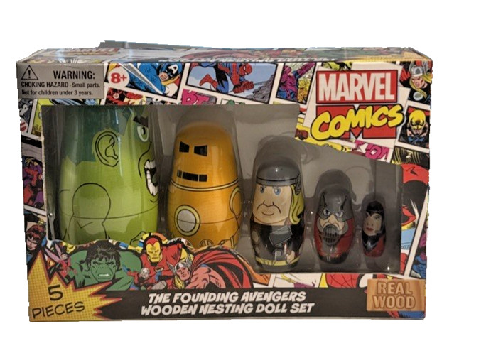 Marvel Comics The Founding Avengers Wooden Nesting Dolls Set W/ Bonus 5th