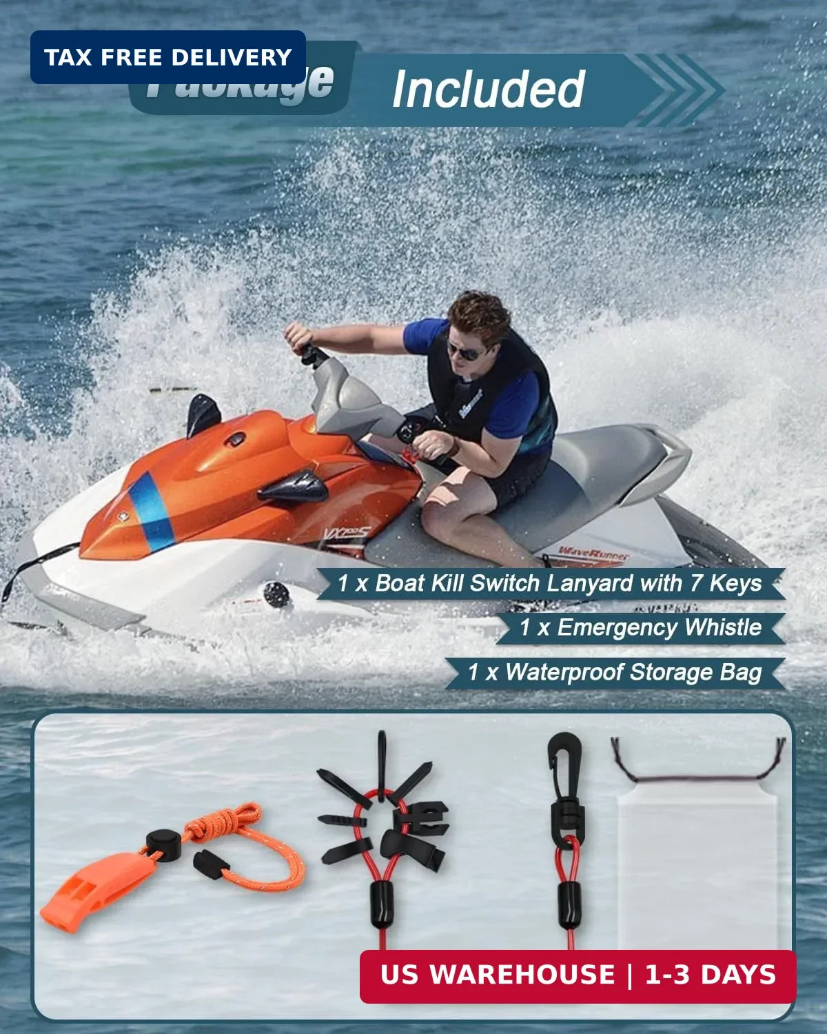 Universal Safety Boat Kill Switch Lanyard, Emergency Engine Stop Cord T