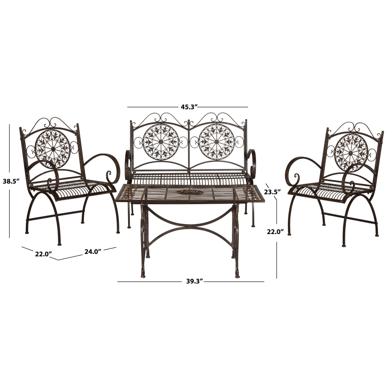 SAFAVIEH Outdoor Collection Sophie 4-Piece Set | Rustic Brown |