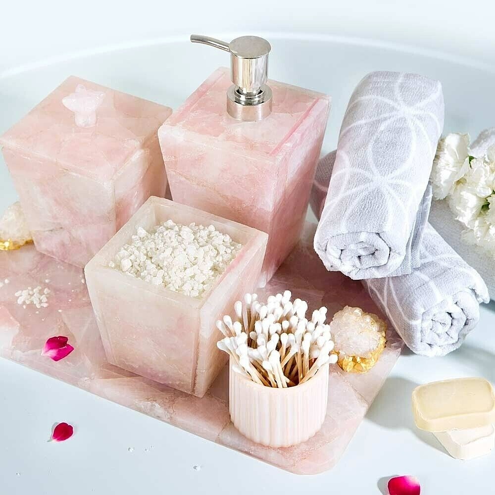 Rose Quartz Stone Bathroom Set Quartz Bathroom Accessories Set Of 5 Pcs Home Dec