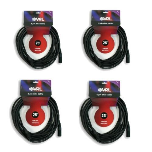 4 VRL 5 Pin 25' ft DMX Pro DJ Shielded Lighting Light Data Cables - 22 Gauge