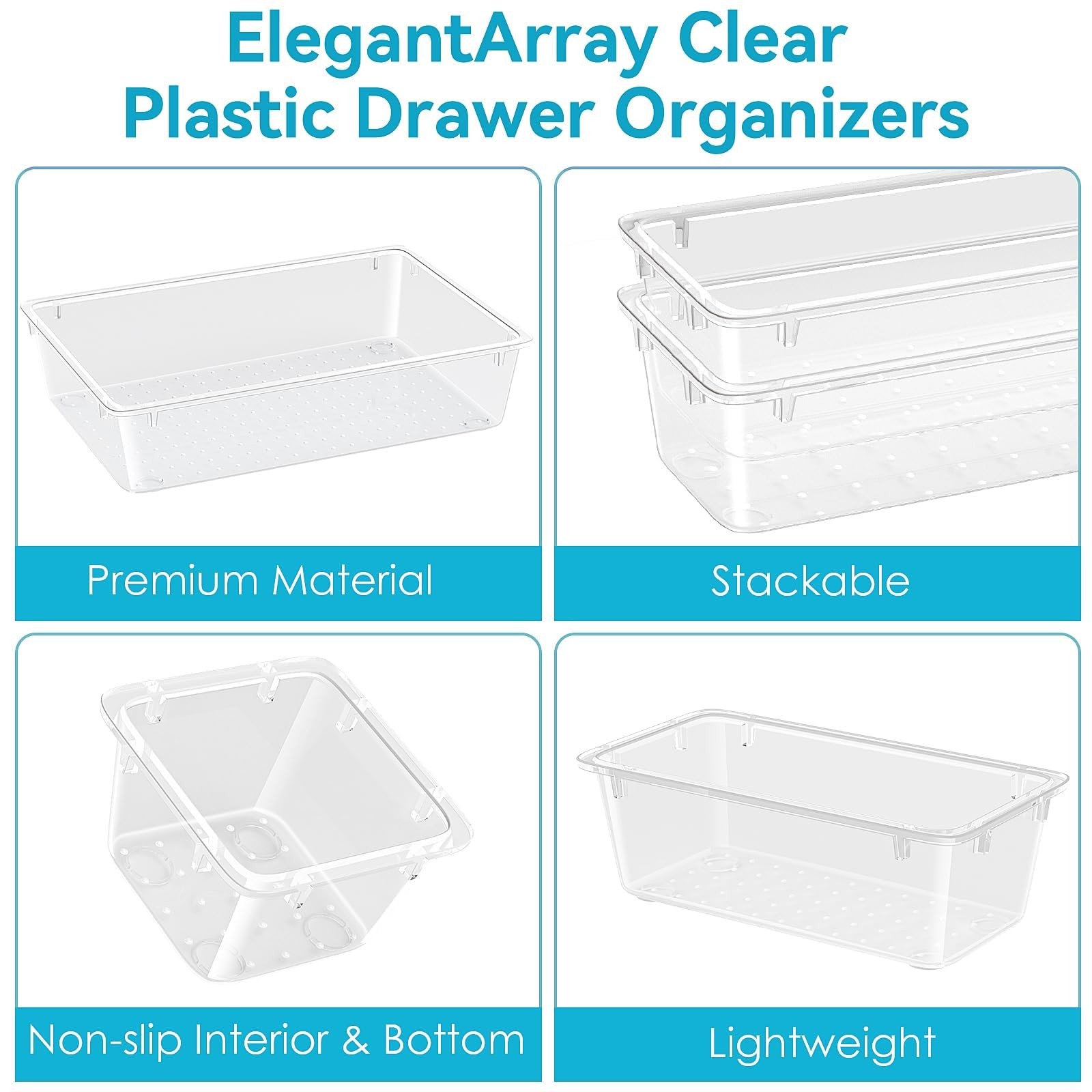 ElegantArray 12 PCS Drawer Organizer Set, 4 Sizes Tool Storage 12 PCS, Milky