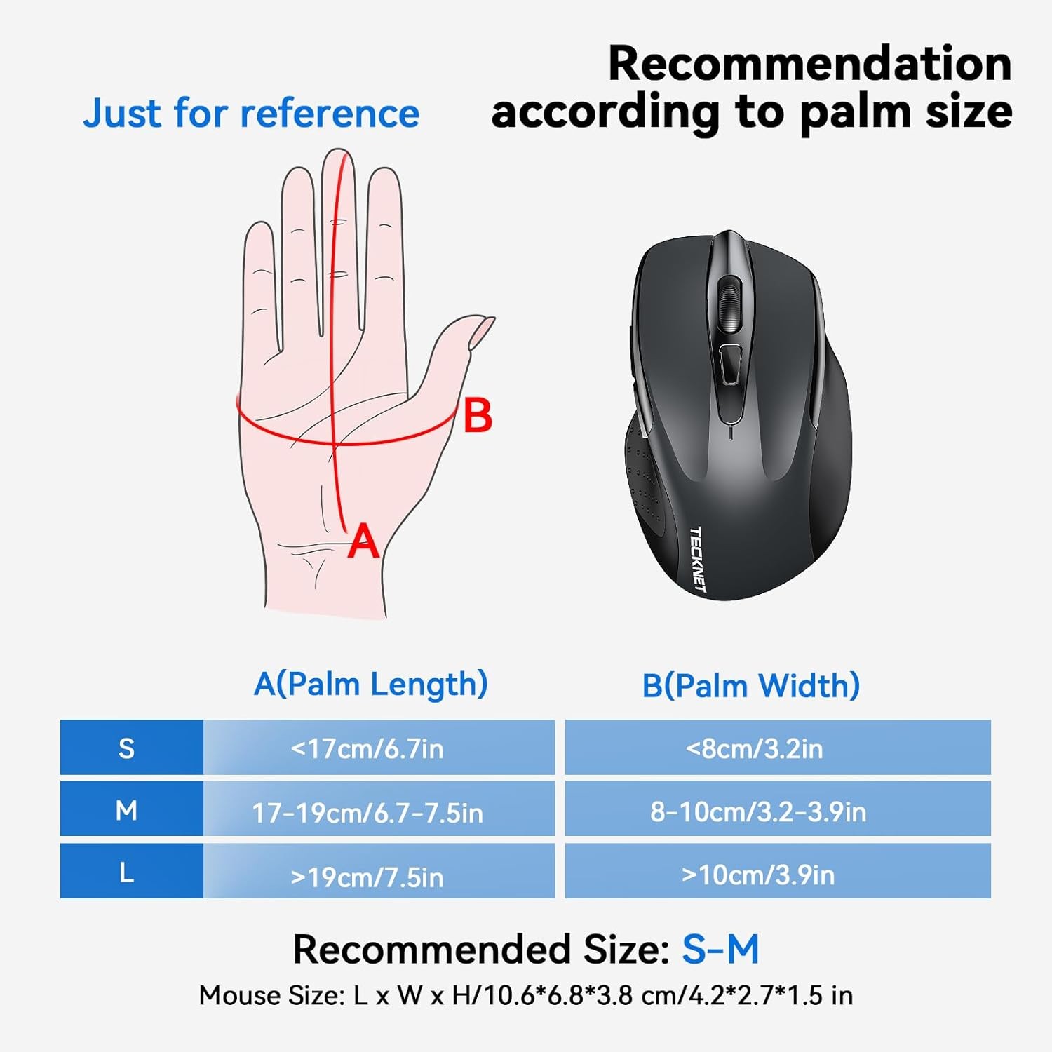 TECKNET Wireless Mouse, 2.4G Ergonomic Optical Computer Mouse for Grey