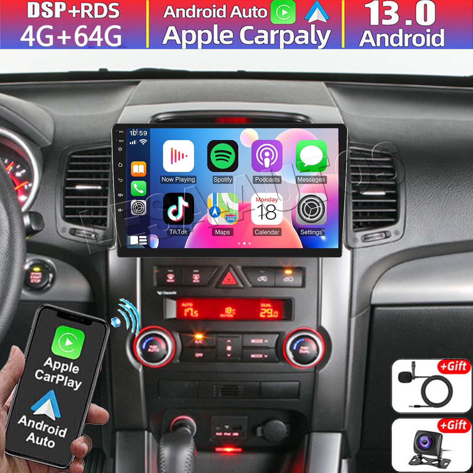 4+64GB Android 13 Carplay Car Radio Stereo GPS Player For Kia Sorento 2011-2015