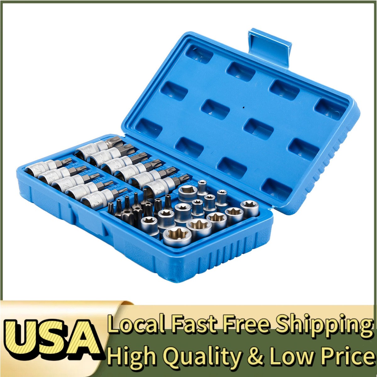 E-Socket Tool Case 34x US Security Bits 3/8" CR-V Kit For Car 34pcs Tamper Proof