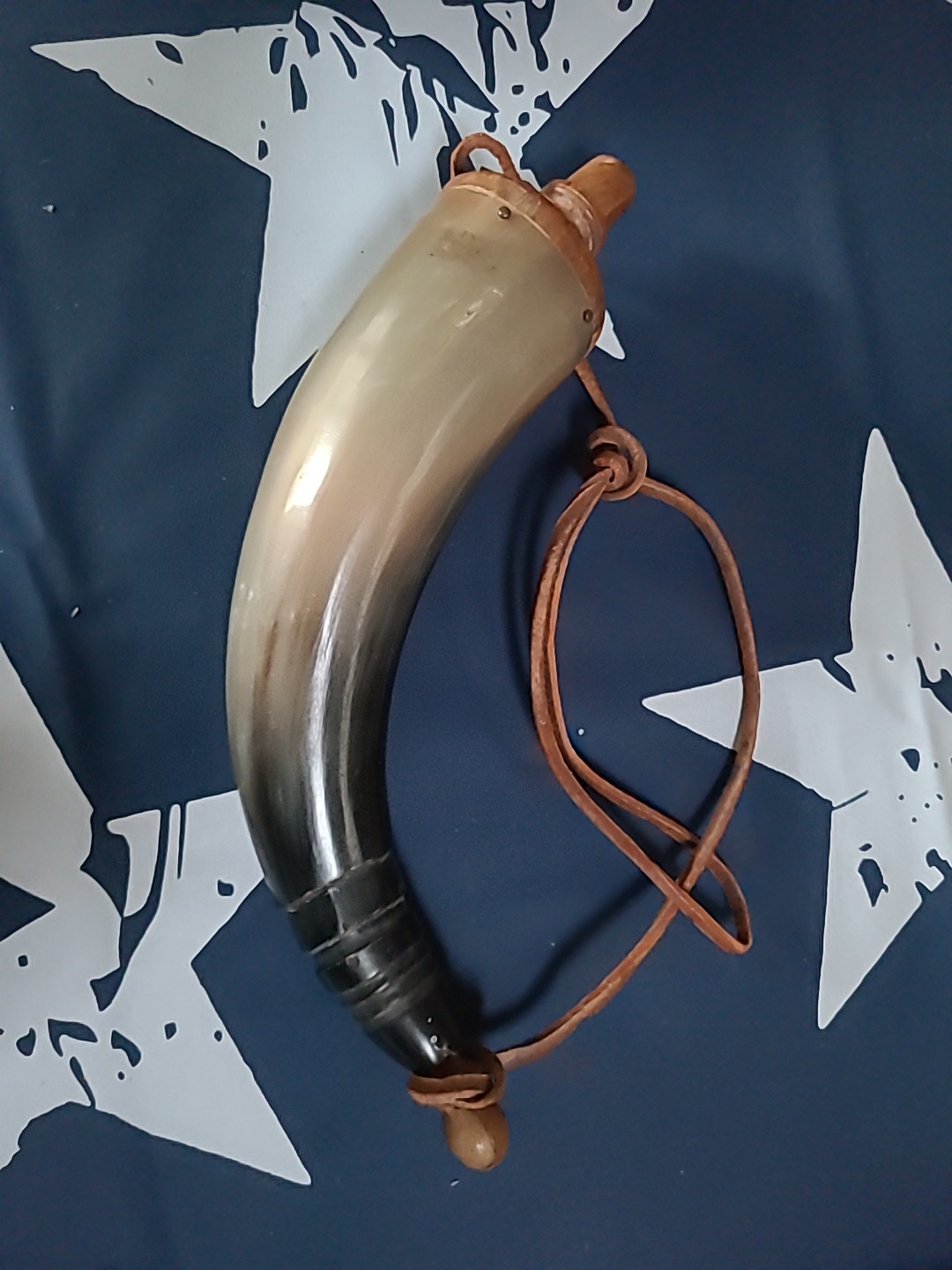 Vintage Black/Tan Powder Horn w/ Leather Strap Muzzle Loaders Gun Reenactments