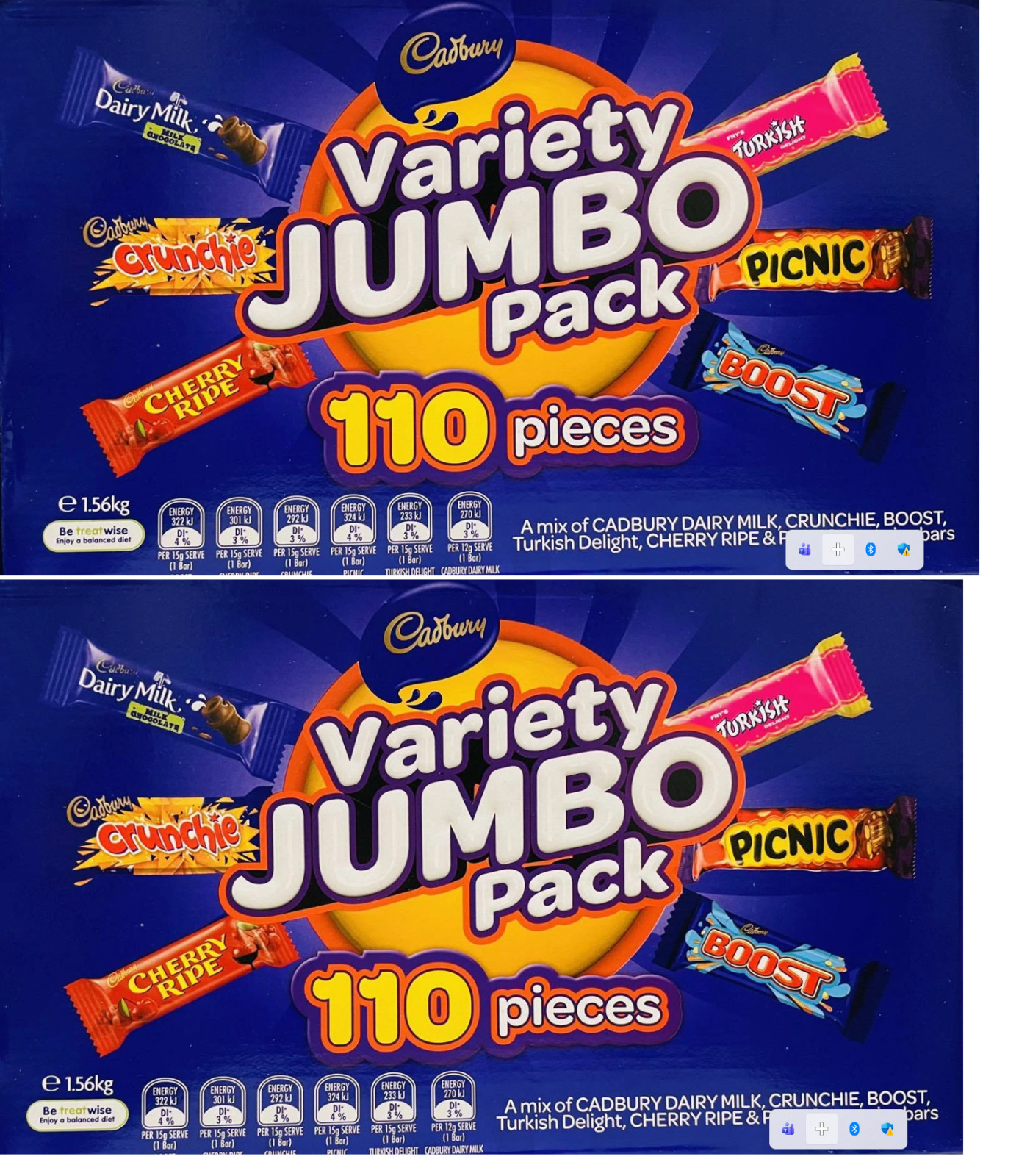 NEW Cadbury Variety Jumbo Pack 110 Pieces Assorted Fun Size 1.56kg Chocolate Box