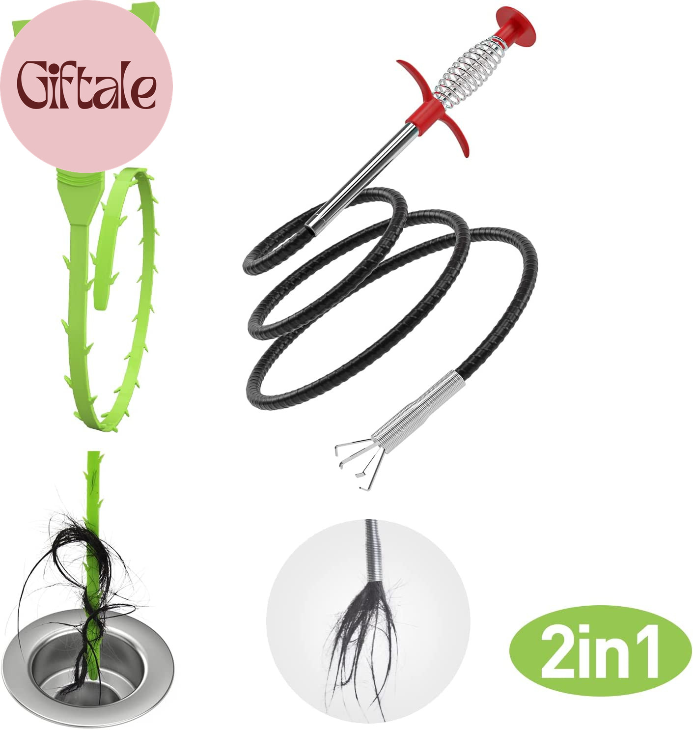 Flexible Grabber Claw Pick up Reacher Tool (Drain Clog Remove Tool), with 4 Claw