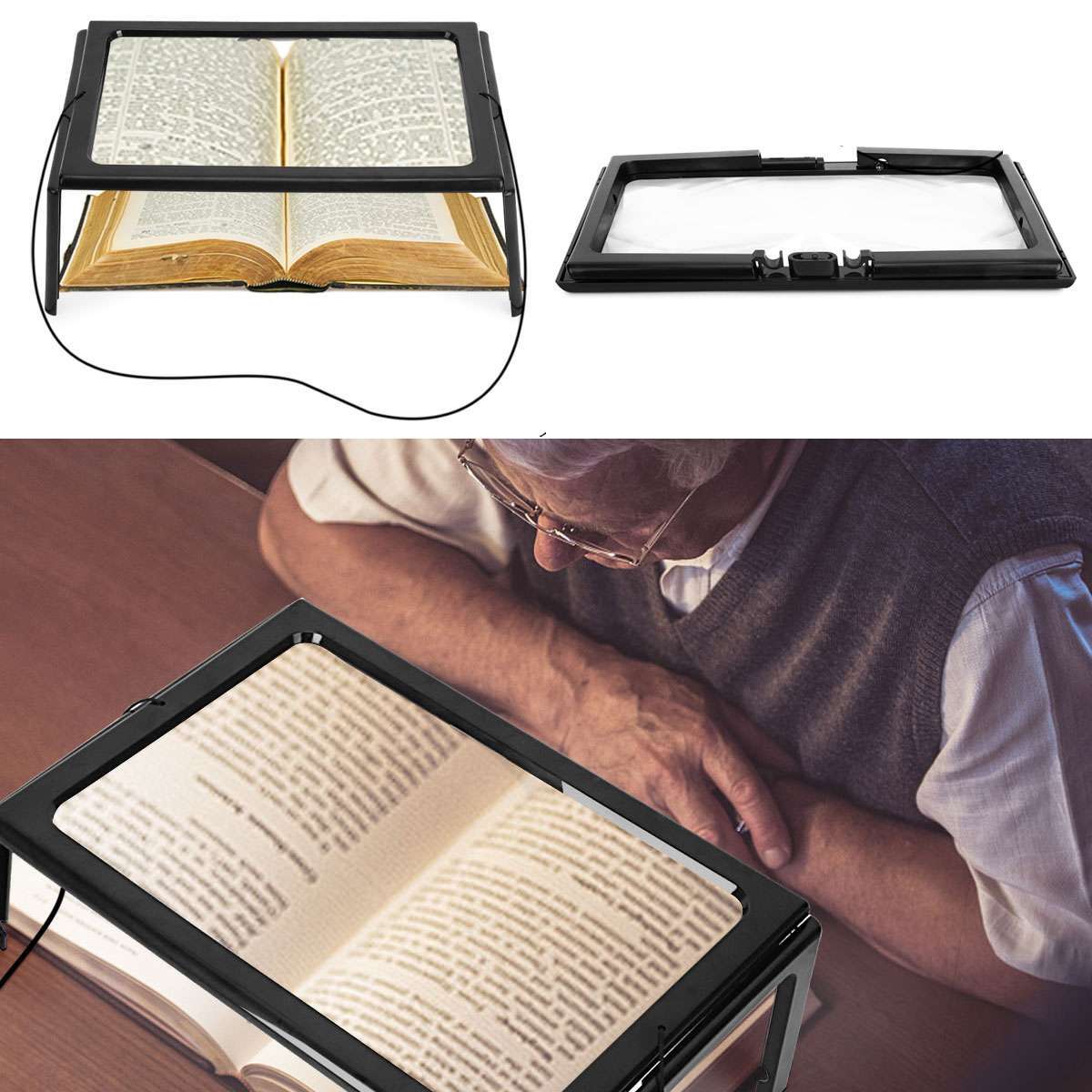 Magnifier Sheet 3x Large Magnifying Glass Reading Book Aid Lens With LED Light